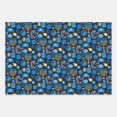 Chanoeka symboliseert blauw patroon inpakpapier vel (Voorkant 3)