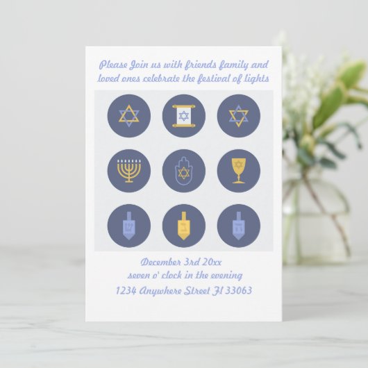 Chanoeka Uitnodiging Schattigee Eenvoudige Feestvi (Staand voorkant)