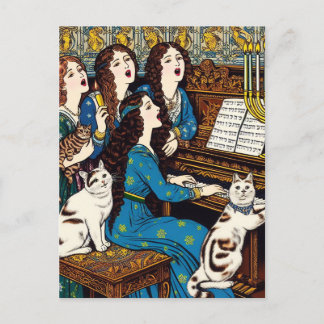 Chanoeka vrouwen en katten zingen rond de piano briefkaart
