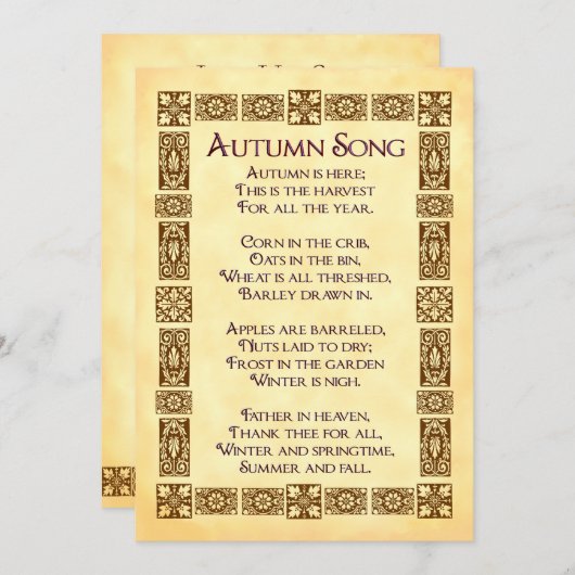 Chanson d'automne Thanksgiving Poem Invitations pe (Devant / Derrière)
