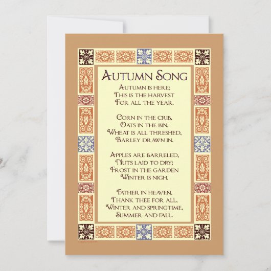 Chanson d'automne Thanksgiving Poem Invitations pe (Devant)