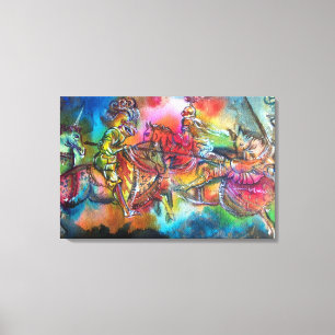 CHANSON DE ROLAND / STRIJD VAN RIDDERS IN TOERNOOI CANVAS AFDRUK