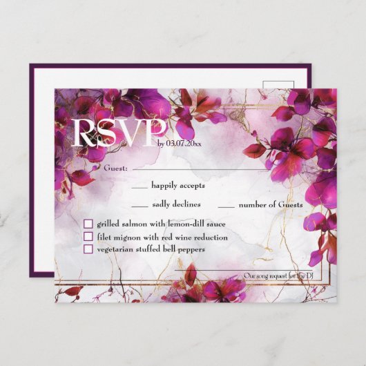 Chanson et menu Fuchsia Enchantement : Aquarelle (Devant / Derrière)