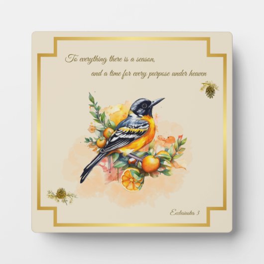 Chanson Oiseau Oriole Plaque Ecclesiastes 3 (Devant)