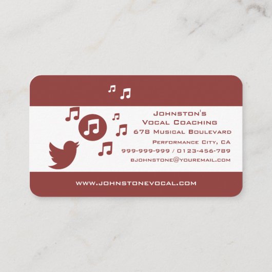 Chanter Bird Notes musicales Cartes de visite (Dos)