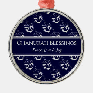 CHANUKAH BLESSINGS Gepersonaliseerd Dreidel GRAY Metalen Ornament