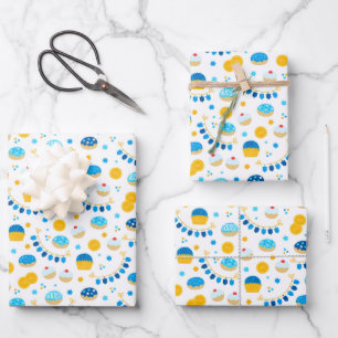 Chanukah Dreidels Doughnoten Gold Blue White Inpakpapier Vel