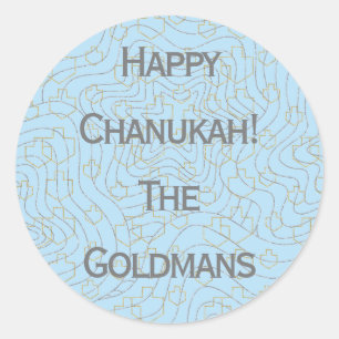 Chanukah "Dreidels/Stars/Blue"-selectieronde Ronde Sticker