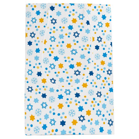 Chanukah Joodse sterren Snowflakes White Medium Cadeauzakje (Voorkant)