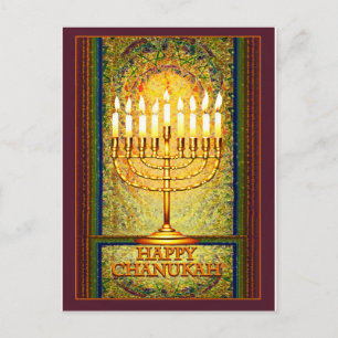 Chanukah Lights, Menorah in Glas in lood Window Briefkaart