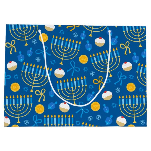 Chanukah Menorah Gelt Dreidel Blue Groot Cadeauzakje (Achterkant)
