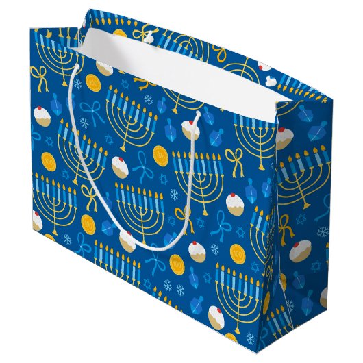 Chanukah Menorah Gelt Dreidel Blue Groot Cadeauzakje (Achterkant Gekanteld)