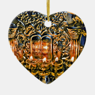 Chanukah Menorah met olielamp Keramisch Ornament