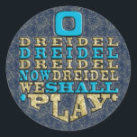 Chanukah "O Dreidel Dreidel..." Stickers Round<br><div class="desc">Chanukah/Hanoukka "O Dreidel Dreidel Dreidel Now Dreidel We Shall Play"/Or, Bleu" Stickers Round. Amusez-vous à utiliser ces autocollants comme garnitures de gâteau, préférez les fermetures de sacs, ou n'importe quel rocher vos festivités! L'arrière - plan peut être changé en choisissant parmi une grande sélection de couleurs. La couche de Parties...</div>