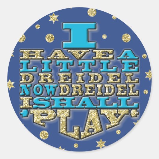 Chanukah Stickers "Dreidel Play/Gold, Blue" rond (Devant)