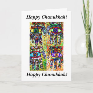 Chanukkah heureux - carte de Judaica Hamsas de bat