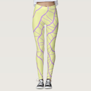 Chaos Abstract Geel met Paarse Wavy Lines Leggings