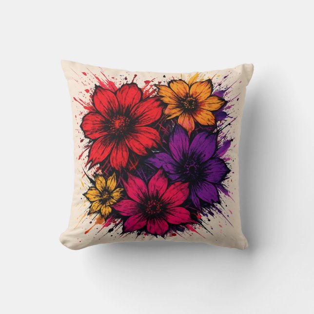 Chaos Bloom – Bold Floral Splash Kussen (Voorkant)