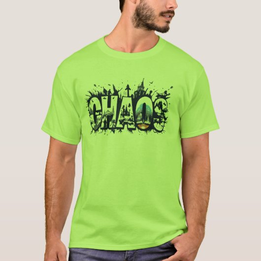 Chaos - Bold Heldergroen grafisch T-shirt (Voorkant)