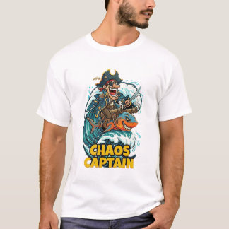 Chaos Captain Pirate Riding Shark Funny T-shirt