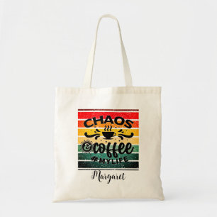 Chaos Coffee My Life Retro Zonsondergang Tote Bag