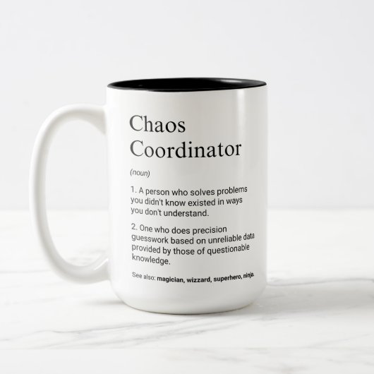 Chaos Coördinator Funny Manager Definitie Tweekleurige Koffiemok (Links)