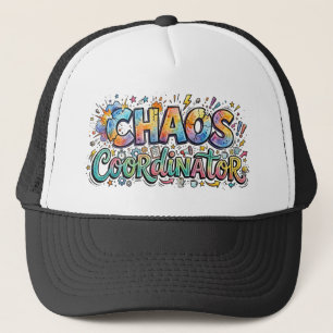 Chaos Coördinator Kleurrijke Doodle Typografie Trucker Pet