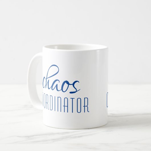 Chaos Coordinator Modern Blue Script Koffiemok (Voorkant links)