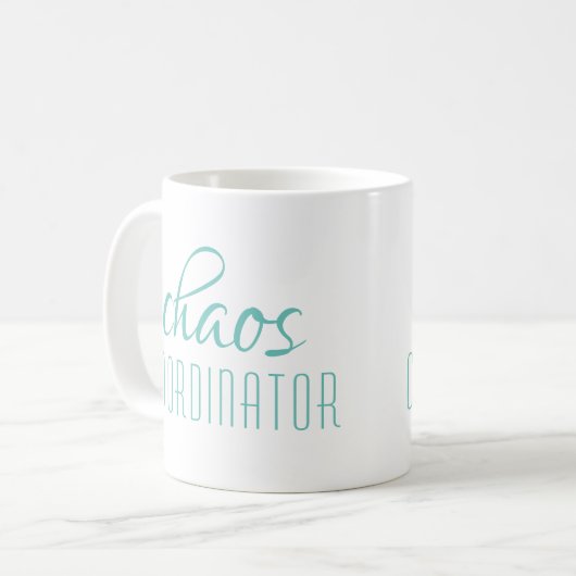 Chaos Coordinator Turquoise Script Koffiemok (Voorkant links)