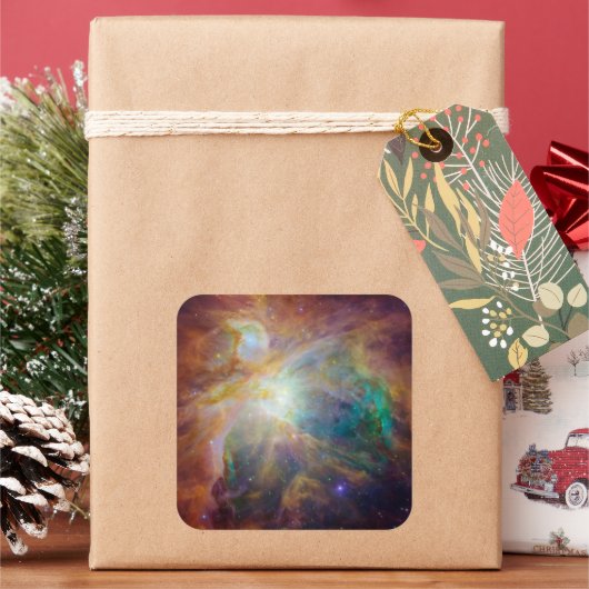 Chaos op het hart van Orion Spitzer Hubble Composi Vierkante Sticker (Feestdagen)