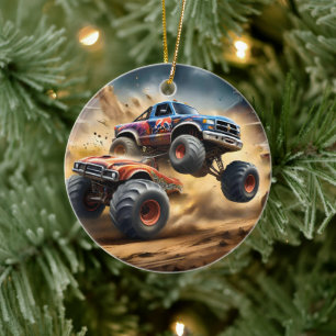 Chaos op wielen: Monster Truck slaat Derby Keramisch Ornament