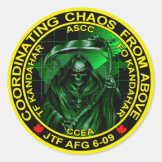 Chaos van bovenaf coördineren ronde sticker