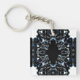 Chaotic Abstract Blue on Black and White Fluid Art Sleutelhanger