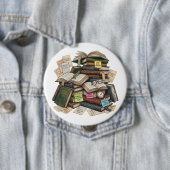 Chaotic Academia ADHD Hyperfocus Book Stack Ronde Button 4,0 Cm (In situ)