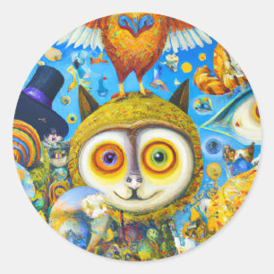 Chaotic and Colorful Fantasy Creaters Dall-E Art Ronde Sticker