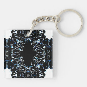 Chaotisch Blauw Abstract Acrylverf Giet Vloeibare  Sleutelhanger