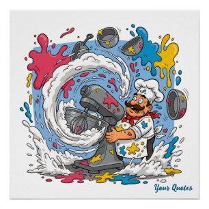 Chaotische Chef Met Exploderende Mixer Perfect Poster