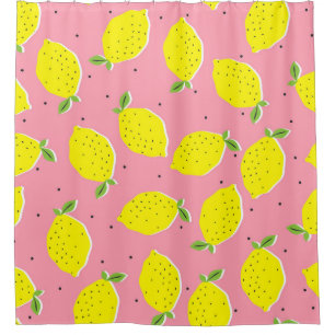 Chaotische citroenen roze polka: Citrus patroon Douchegordijn