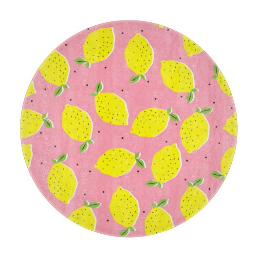 Chaotische citroenen roze polka: Citrus patroon Snijplank (Voorkant)