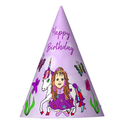 Chapeau d'anniversaire Fée Violette et Licorne (Devant)