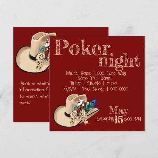 Chapeau de cow-boy carte à jouer et plume de paon (Devant / Derrière)