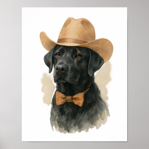Chapeau de Cowboy Black Lab Art Mural Aquarelle