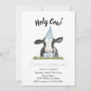 Chapeau de fête bleu avec vache Invitation Imprimé