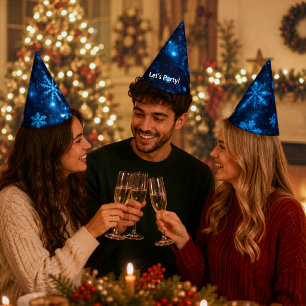 Chapeau de fête Bleu Profond & Flocons de Neige Br