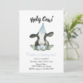 Chapeau de fête bleu vache avec invitation à motif (Debout devant)