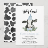 Chapeau de fête bleu vache avec invitation à motif (Devant / Derrière)