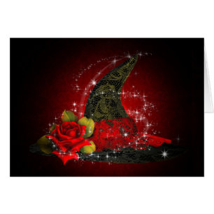 Chapeau de sorcière Glam dentelle noire et rouge p