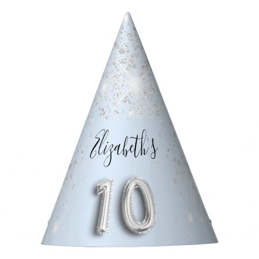 Chapeaux De Fètes 10e anniversaire bébé bleu argent parties scintill (Devant)