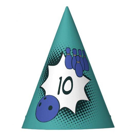 Chapeaux De Fètes 10e Joyeux Anniversaire Bowling Bleu-Vert (Devant)