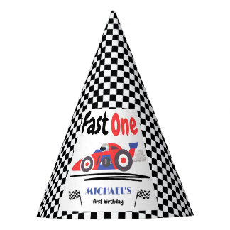 Chapeaux De Fètes 1er anniversaire Fast One Red Blue Race Car